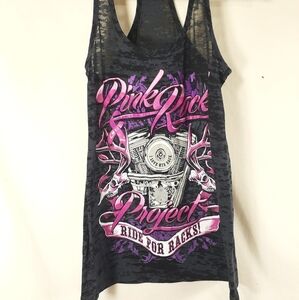 A Women's Tank Top Size small Racerback Pink Rack Project ride for racks Black